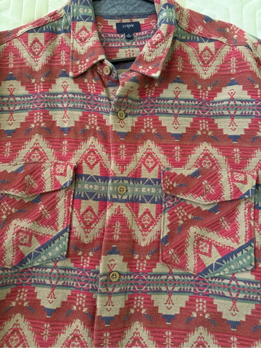 J. Crew Red and Blue Geometric Pattern Button-Down Shirt